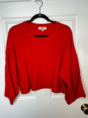 Jack by BB Dakota Red Cropped Sweater Balloon Sleeve Rib Knit XS